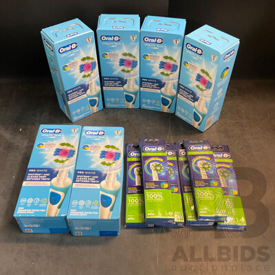 Oral-B Vitality Plus PRO White Rechargeable Toothbrush X6 & Floss Action Brush Heads 3Packs X6 - Lot of 12