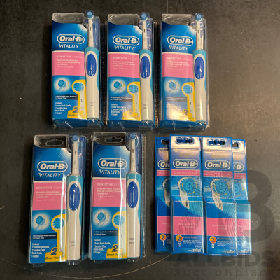 Oral-B Sensitive Clean Rechargeable Toothbrush X5 & Brush Heads 2 Packs X5 - Lot of 10