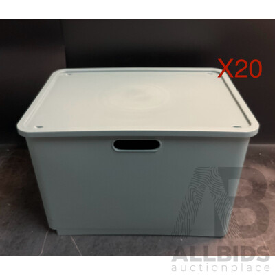 Plastic Storage Basket with Lid /Wheeled - Grey - Lot of 20