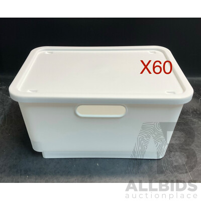 Plastic Storage Basket with Lid /Wheeled - White - Lot of 60