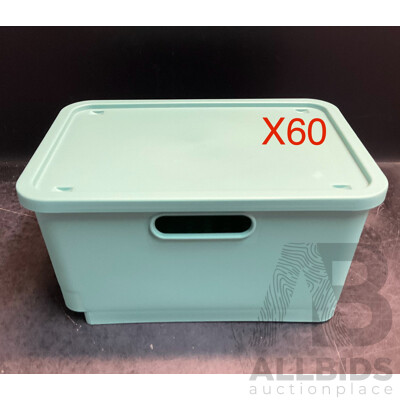 Plastic Storage Basket with Lid /Wheeled - Green - Lot of 60