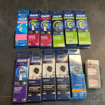 Assorted Oral-B  Brush Heads Packs X11 & Bio Oil Skin Oil 60ml - Lot of 12
