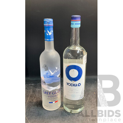 Grey Goose Vodka 700ml & Vodka O 1L - Lot of 2