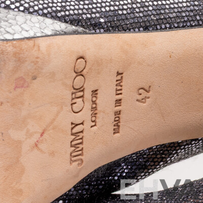 Jimmy Choo Nova Anthracite Glitter Slingback Platform Pumps, 12cm Heels, Size 42