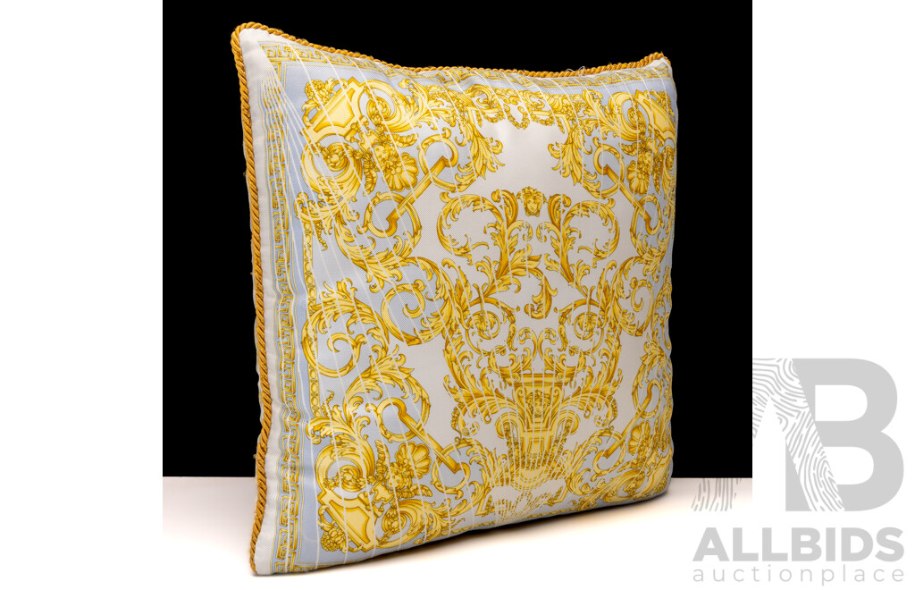 Versace Home Collection 'Barocco' Throw Cushion, Gold/blue, 40cm X 40cm with Cushion Inserted