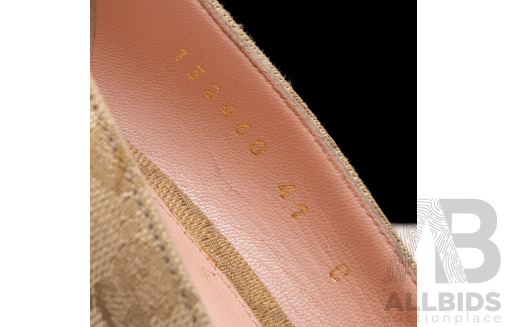 Gucci Guccissima Canvas Monogram Horsebit Peep Toe Pumps, 11cm Heel, Size 41, with Original Box