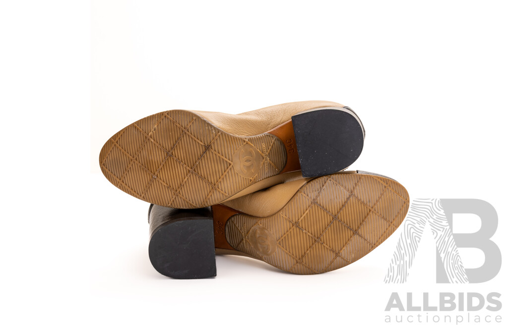 Chanel Black & Beige Leather Pumps, 65mm Heel, Size 34C