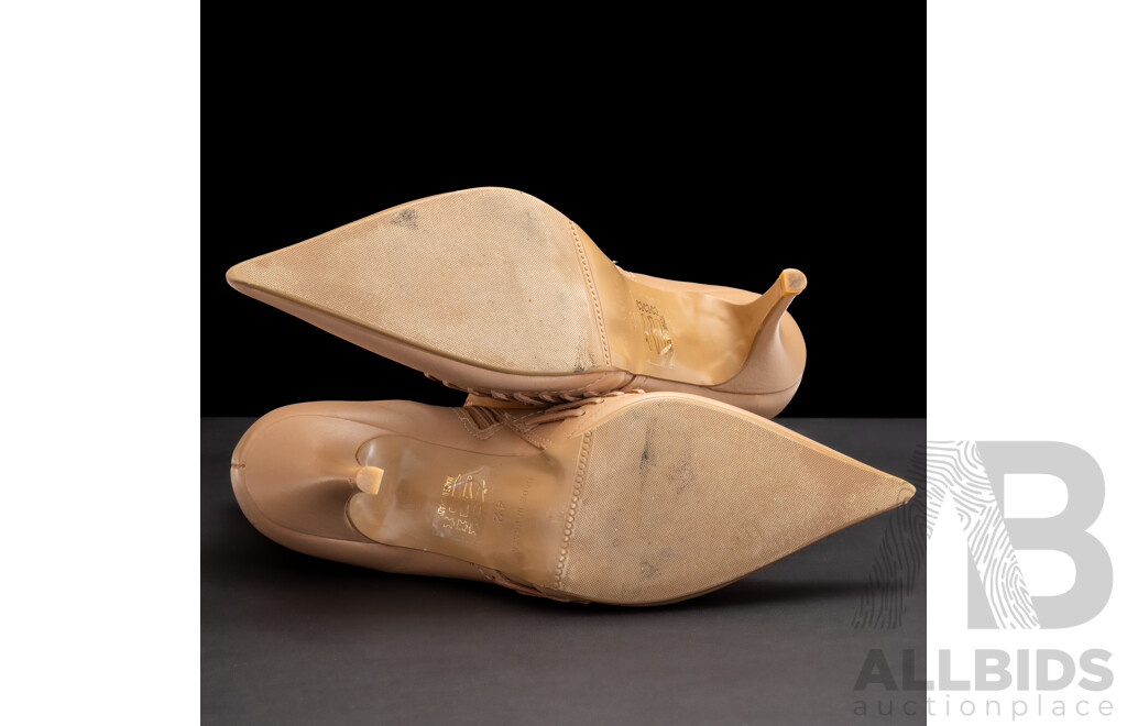 Custom Beige Leather Ankle Boots with Laced Leather Embellishment, Made in Brazil, Size 42