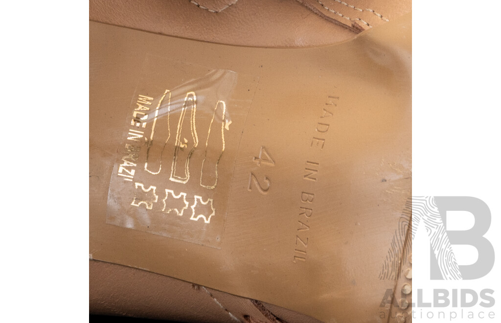 Custom Beige Leather Ankle Boots with Laced Leather Embellishment, Made in Brazil, Size 42