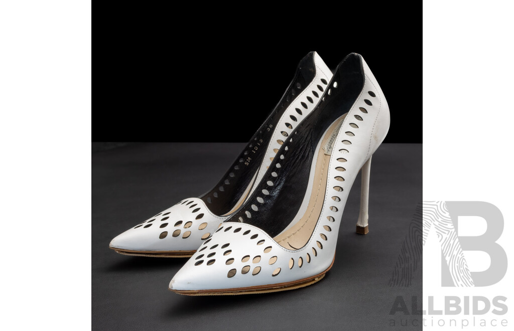 Christian Dior Verso Laser-cut Pumps in White Calfskin Leather, 10cm Heel, Size 36