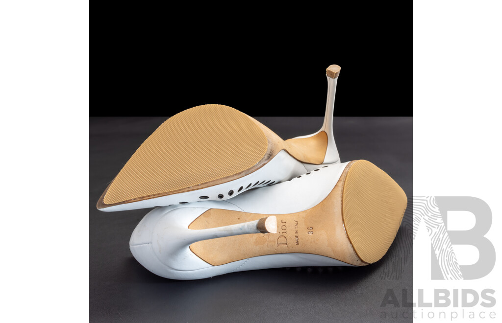 Christian Dior Verso Laser-cut Pumps in White Calfskin Leather, 10cm Heel, Size 36