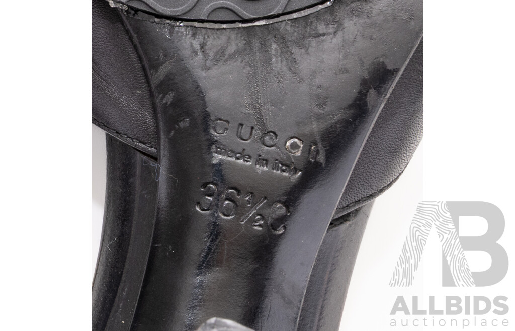 Gucci Vintage Horsebit Sandals with Kitten Heels, Black Leather, Size 36 1/2