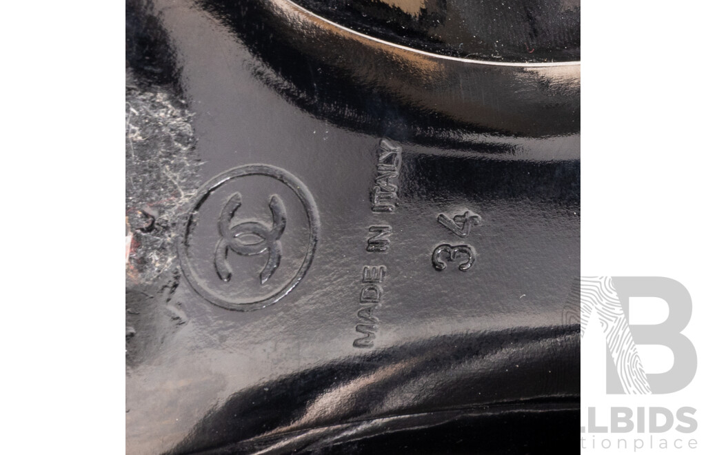 Chanel Camelia Pumps, Black Patent Leather, 6cm Heel, Size 34