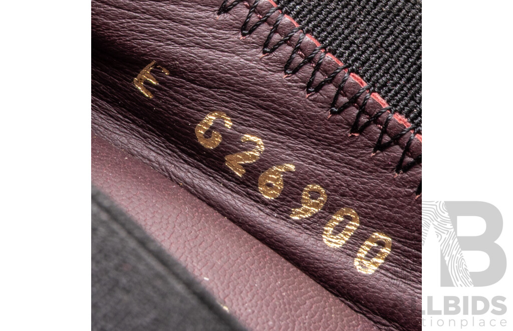 Chanel Ruffle Cap Toe Block Heel Pumps in Burgundy Lambskin & Black Patent Leather, 6cm Heel, Size 34C