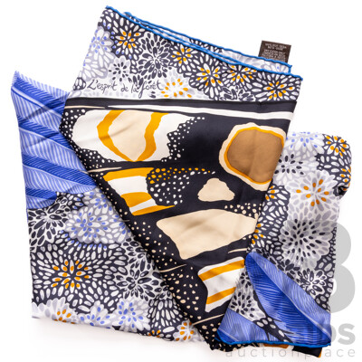 Hermes 'Inspired' Silk L'Esprit De La Foret Scarf 90 Black Ocre Bleu Lavande, Made in France Hermes 'Inspired' Silk L'Esprit De La Foret Scarf 90 Black Ocre Bleu Lavande, Made in France