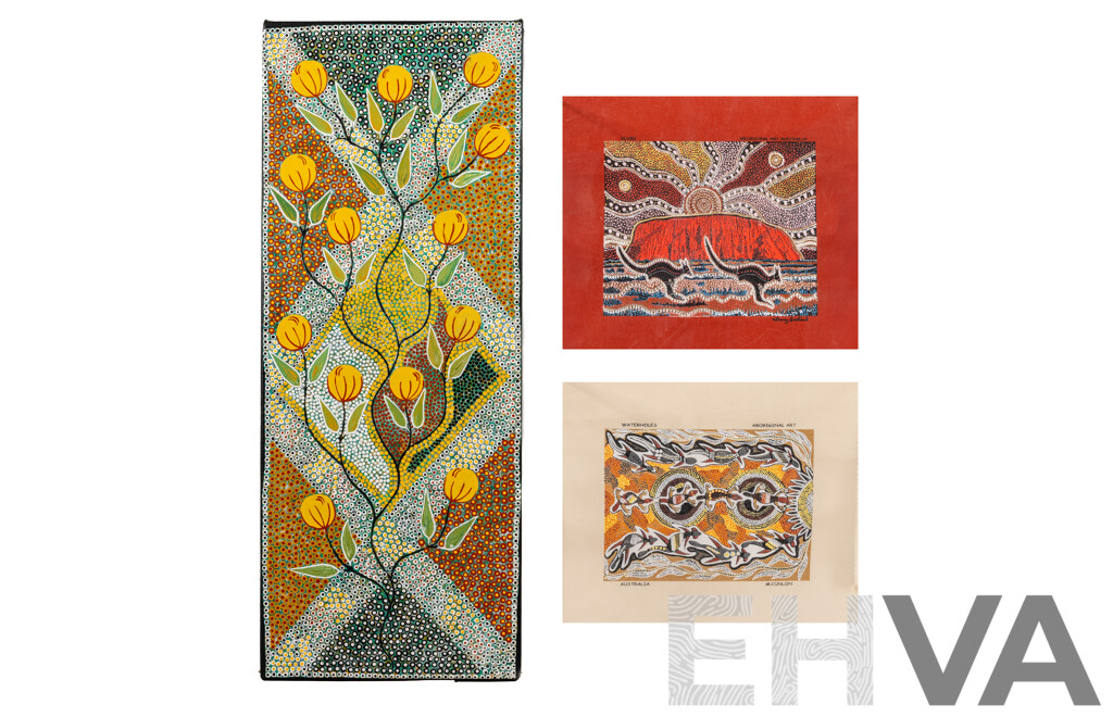 Artist Unknown, (20th Century, Indigenous-Australian), Golden Wattle, Lovely Original Acrylic on Canvas, 63 x 25 cm (3)