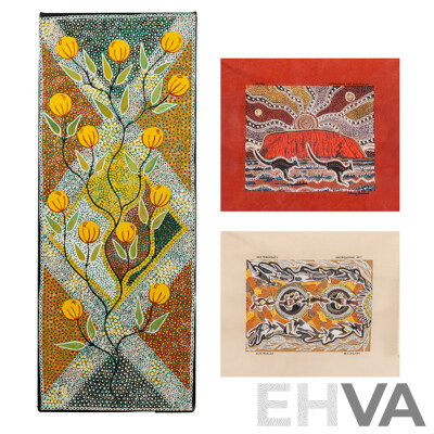 Artist Unknown, (20th Century, Indigenous-Australian), Golden Wattle, Lovely Original Acrylic on Canvas, 63 x 25 cm (3) Artist Unknown, (20th Century, Indigenous-Australian), Golden Wattle, Lovely Original Acrylic on Canvas, 63 x 25 cm (3)