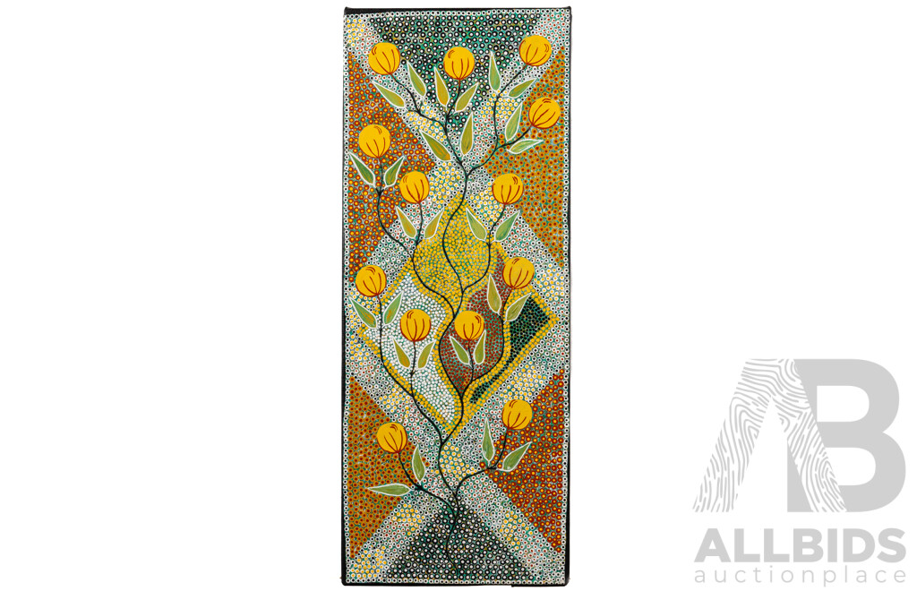 Artist Unknown, (20th Century, Indigenous-Australian), Golden Wattle, Lovely Original Acrylic on Canvas, 63 x 25 cm (3)