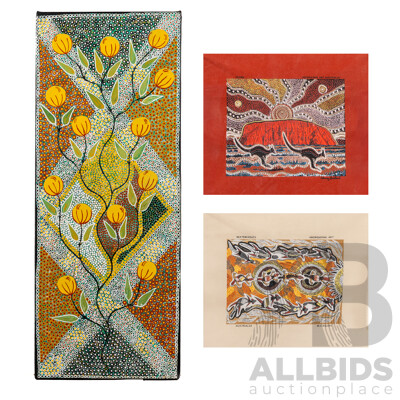 Artist Unknown, (20th Century, Indigenous-Australian), Golden Wattle, Lovely Original Acrylic on Canvas, 63 x 25 cm (3) Artist Unknown, (20th Century, Indigenous-Australian), Golden Wattle, Lovely Original Acrylic on Canvas, 63 x 25 cm (3)