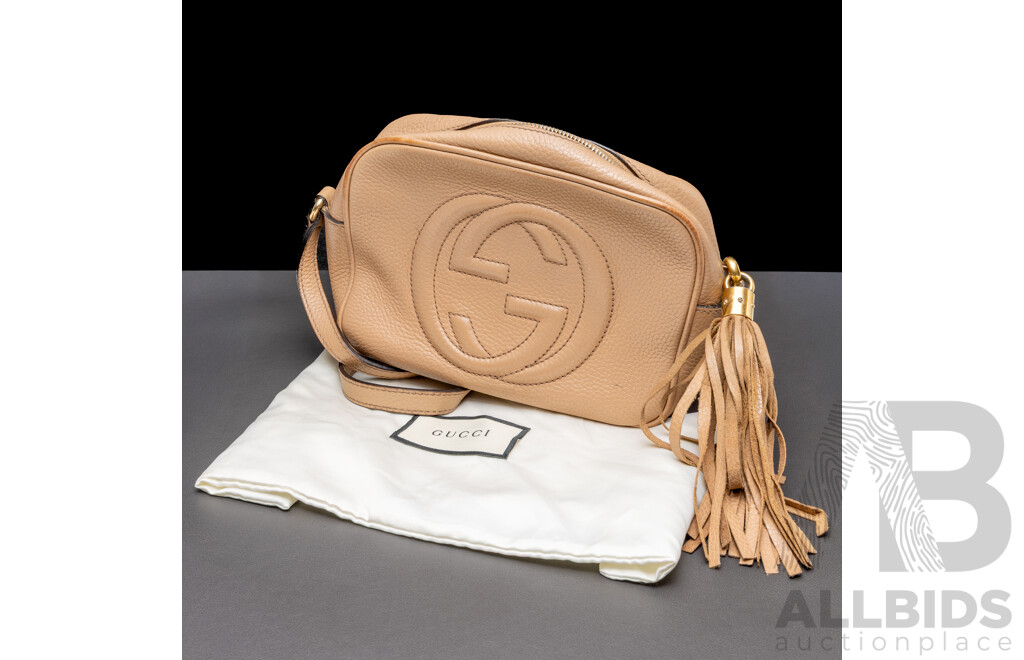 Gucci GG Disco Messenger Bag, Taupe Leather