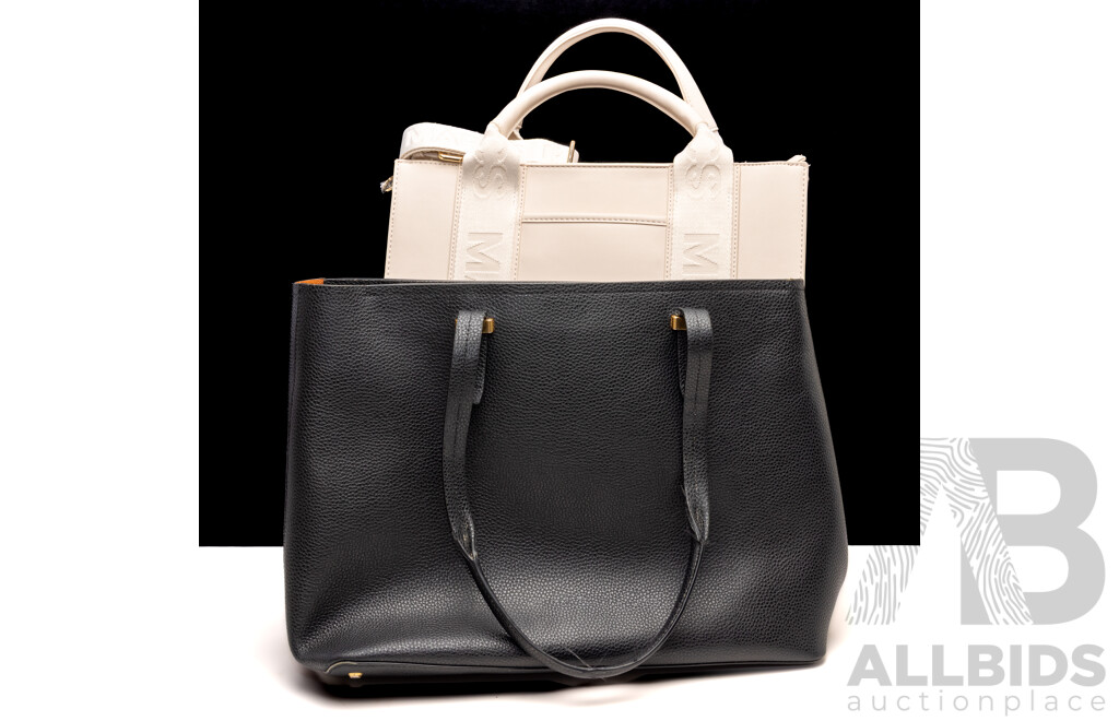 Oroton Large Black Leather Tote Bag & Marcs Light Stone Tote Bag