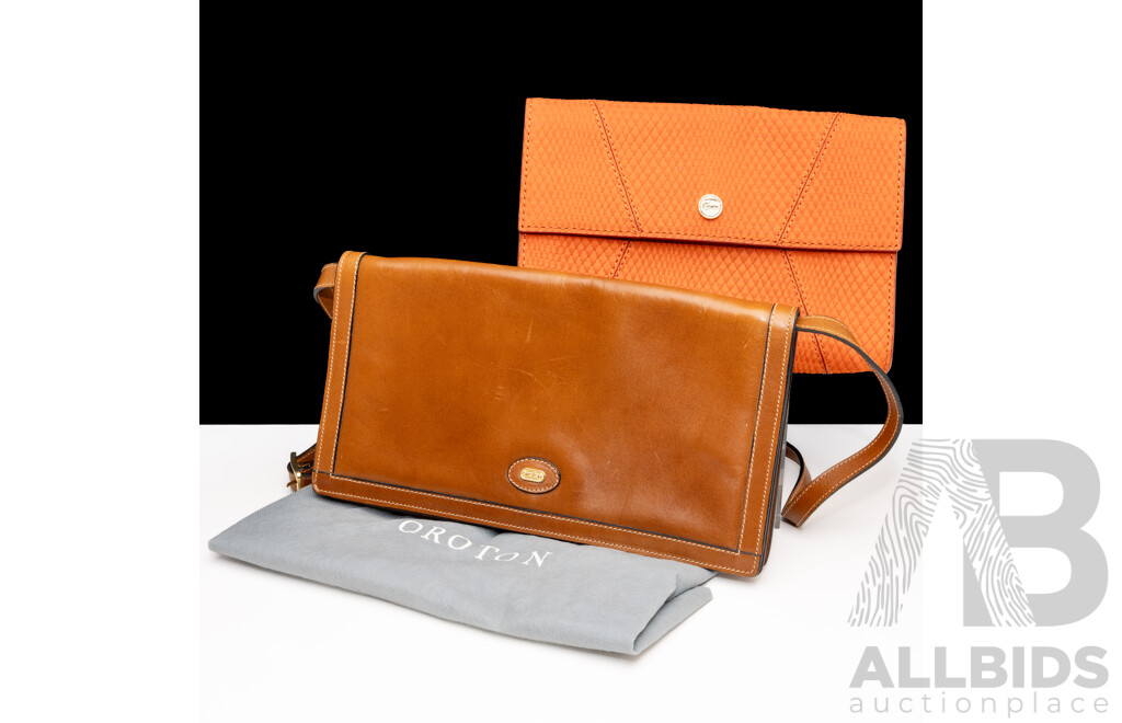 Vintage Oroton Orange Weave Clutch Purse & Vintage Oroton Small Crossbody Messenger Bag