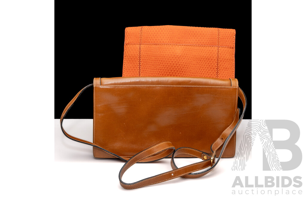 Vintage Oroton Orange Weave Clutch Purse & Vintage Oroton Small Crossbody Messenger Bag