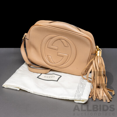 Gucci GG Disco Messenger Bag, Taupe Leather