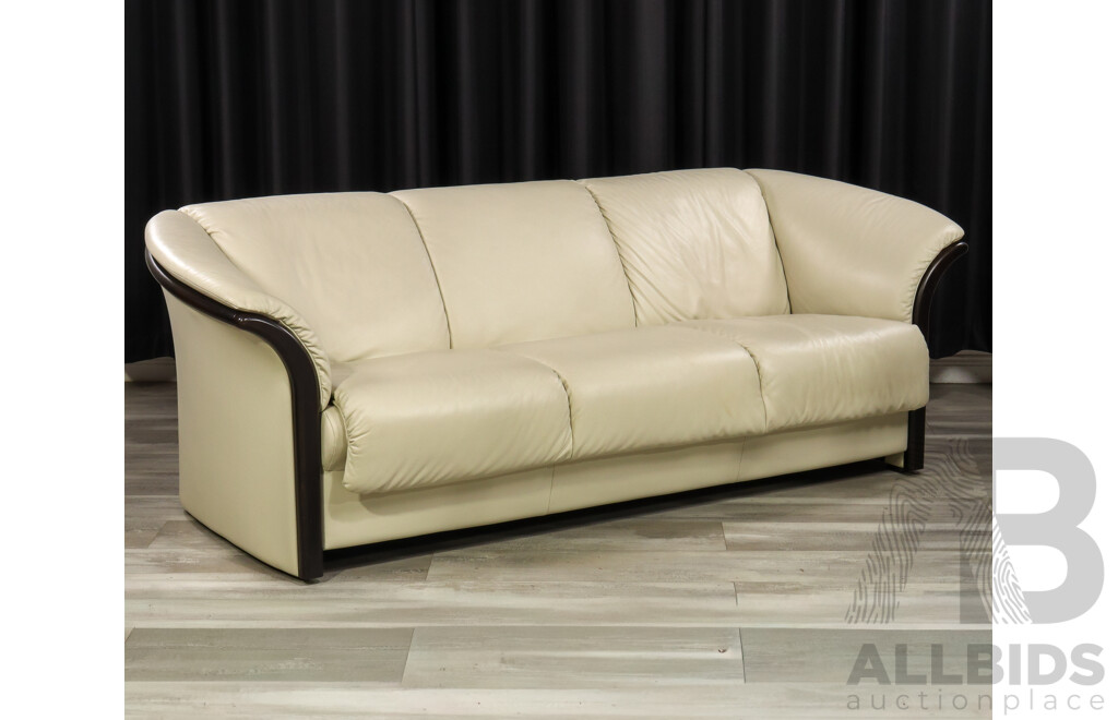 Leather Three Seater Lounge in Cream by Ekornes Furniture