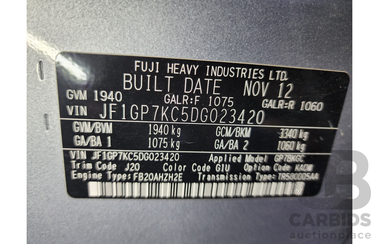 2/2013 Subaru XV 2.0i-L MY13 4d Wagon Silver 2.0L