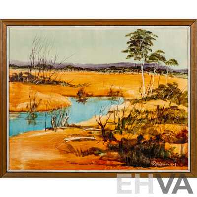 Spencer, (20th Century, Australian), Outback Creek, Original Vintage Oil on Masonite, 53 x 65 cm (frame)