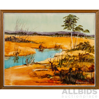 Spencer, (20th Century, Australian), Outback Creek, Original Vintage Oil on Masonite, 53 x 65 cm (frame)