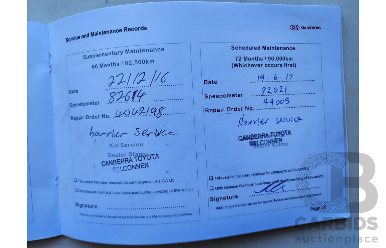 11/2013 Kia Grand Carnival Si VQ MY13 4d Wagon Maroon 3.5L