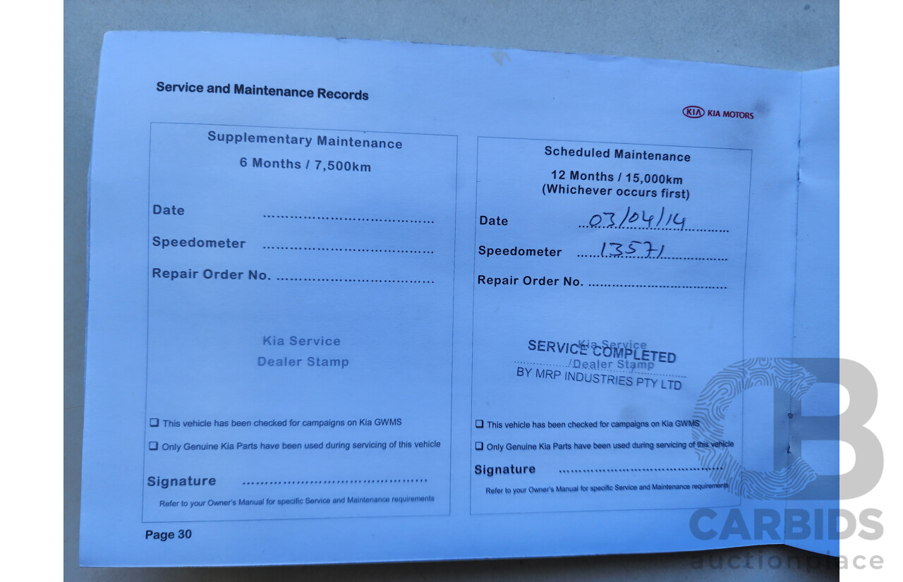 11/2013 Kia Grand Carnival Si VQ MY13 4d Wagon Maroon 3.5L
