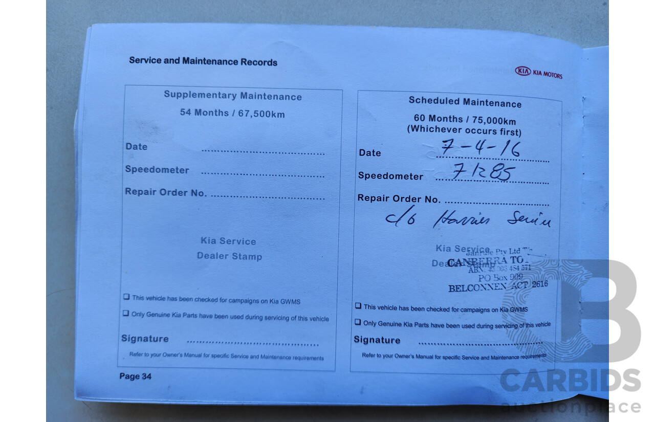 11/2013 Kia Grand Carnival Si VQ MY13 4d Wagon Maroon 3.5L