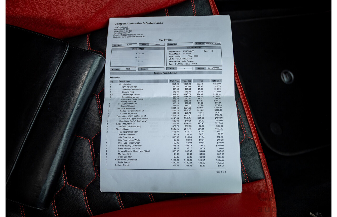 6/2009 Holden Special Vehicles HSV VE GTS MY08 Upgrade Build Number #960 4d Sedan White Turbocharged V8 1100hp+