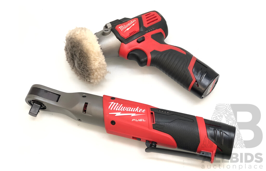 Milwaukee M12 Heavy Duty 12 Volt Cordless Spot Polisher/Detail Sander and M12 Fuel Cordless 1/2 Inch Ratchet