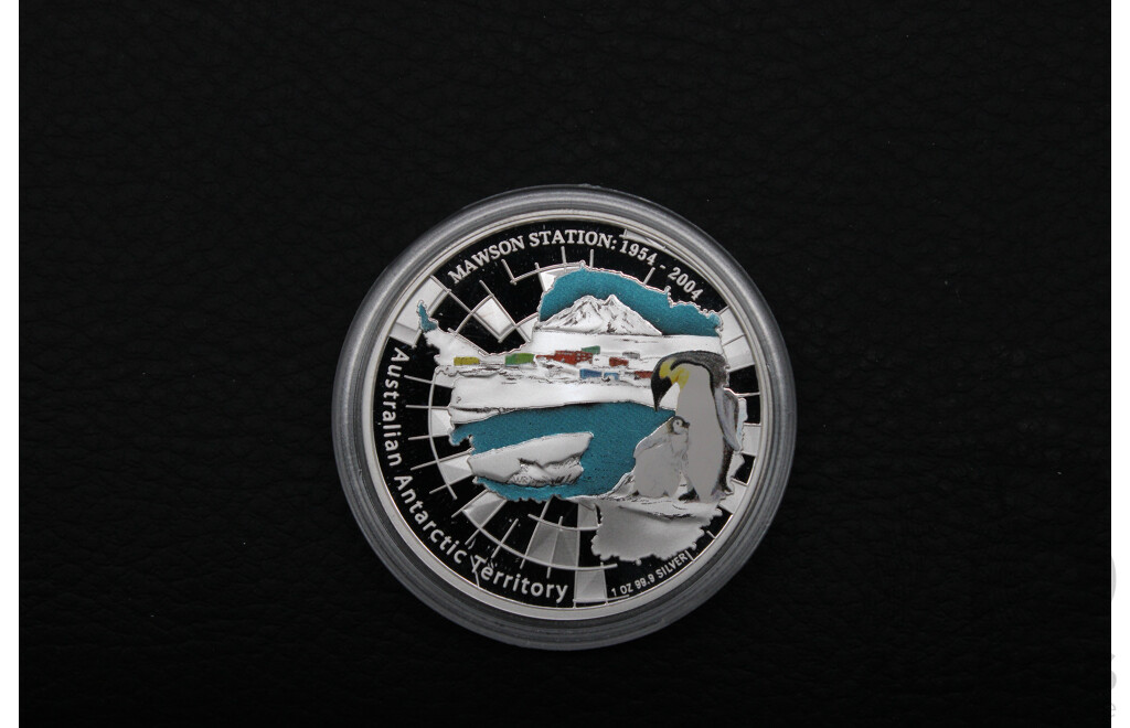Australian TPM 2004 Australian Antarctic Territory Mawson Station 50th Anniversary 1oz One Dollar Silver Proof Coin
