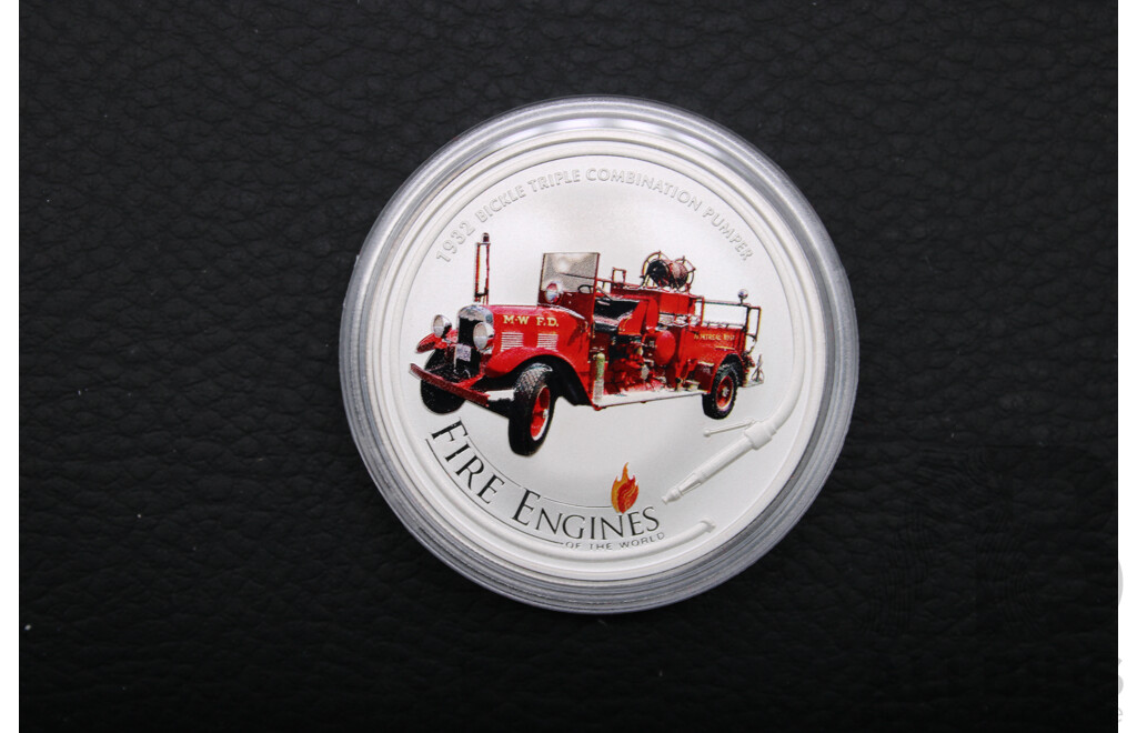 Australian TPM 2005 ''Fire Engines of the World'' 1932 Bickle Triple Combination Pumper 1oz One Dollar Silver Proof Coin
