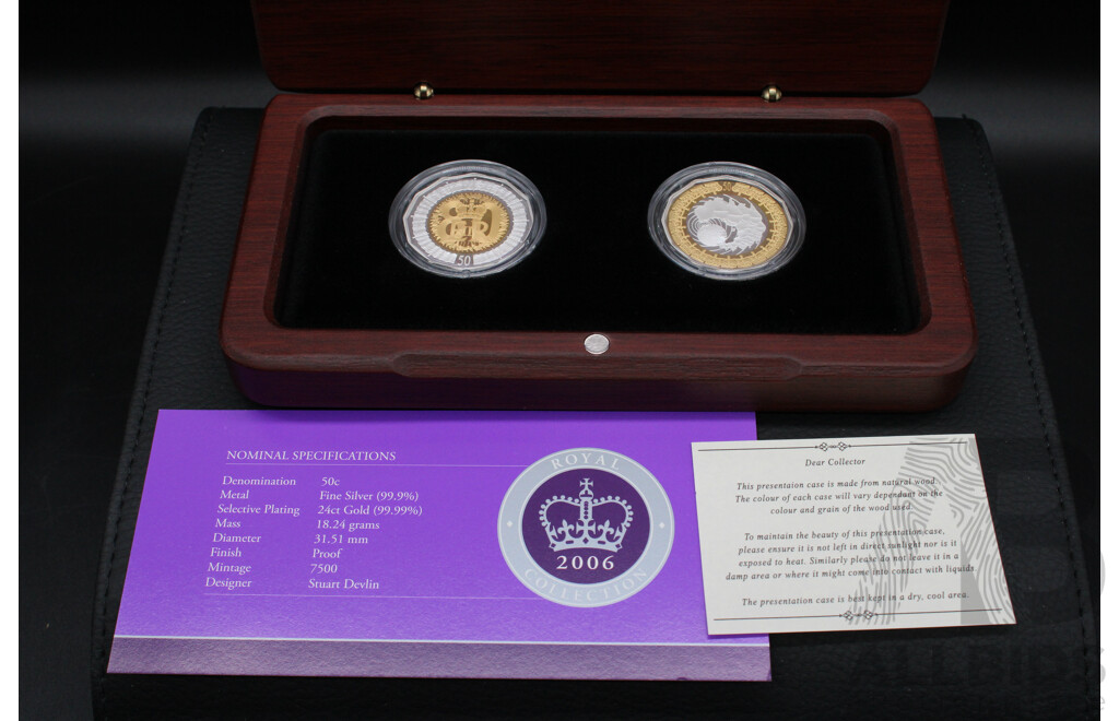 Australian RAM 2006 Royal Collection 50c Selectively Gold Plated Silver Proof Two Coin Set