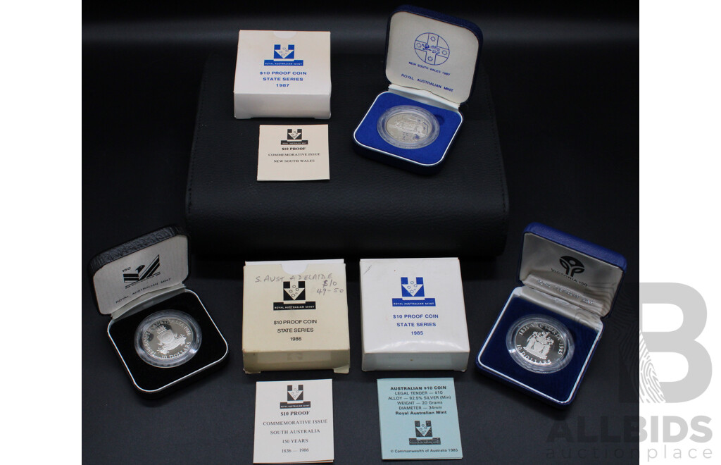 Collection of Australian RAM 1985-1987 ''State Series'' $10 Silver Proof Coins - Lot of 3
