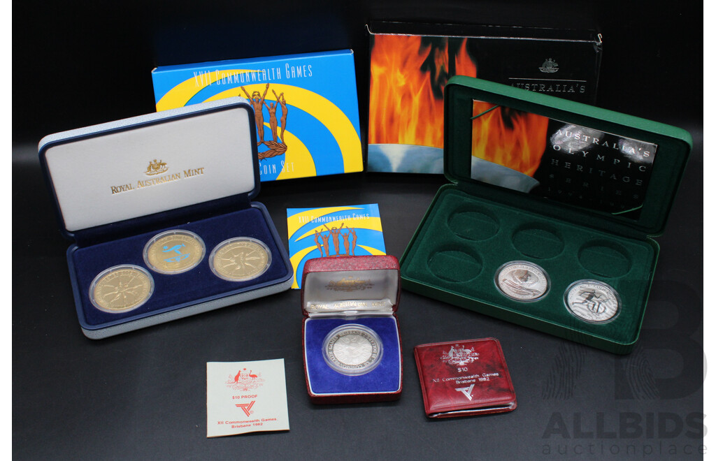 Collection of Australian RAM  ''Commomwelth Games'' $10 Proof Coins - 7 Coins