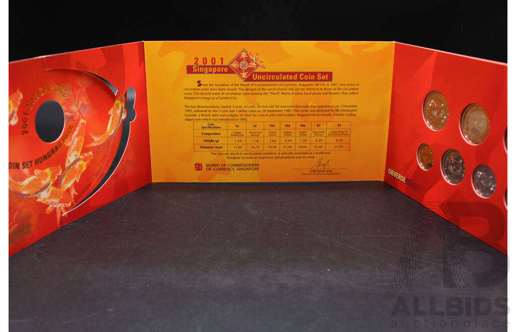 Collection of Australian Proof Coins and 2021 Singapore ''Lunar New Year'' Coin Set in a Hongbao Pack - Lot of 6