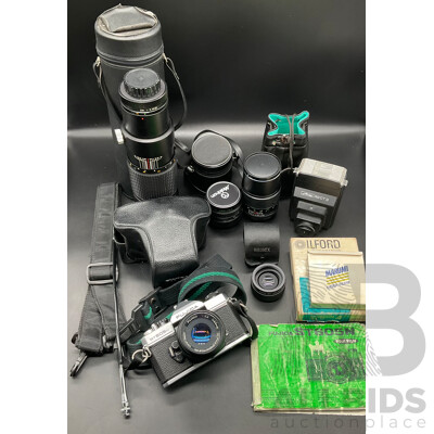 FUJICA ST605N Camera with Multiple Lenses and Accessories