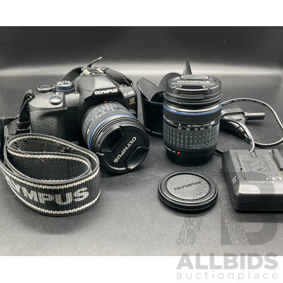 OLYMPUS E-520 DSLR Camera with Multiple Lenses and Accessories