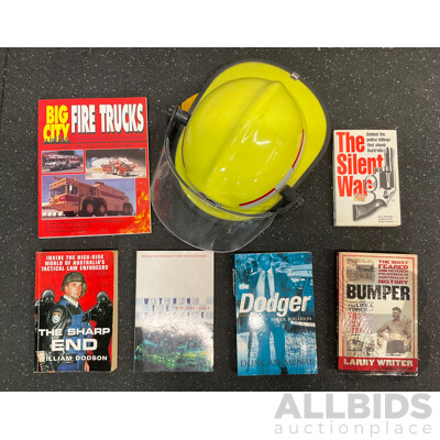 NSW Firefighter Helmet and Assorted Police and Firefighting History Books - Lot of 7