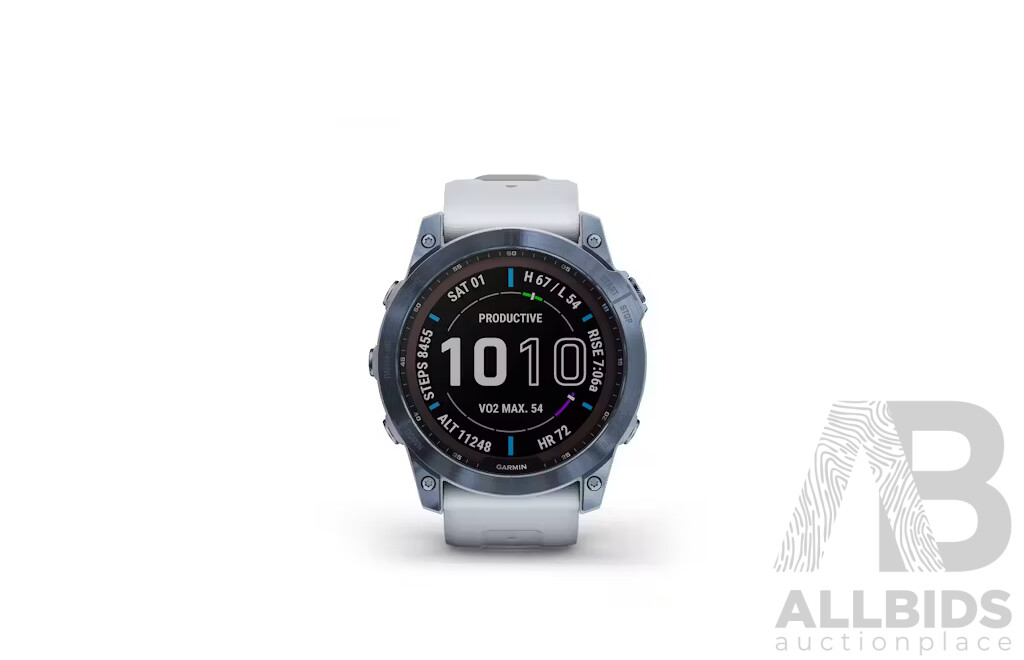 Garmin Fenix 7X Sapphire Solar Watch - Mineral Blue Titanium with Whitestone Band - ORP $1,699