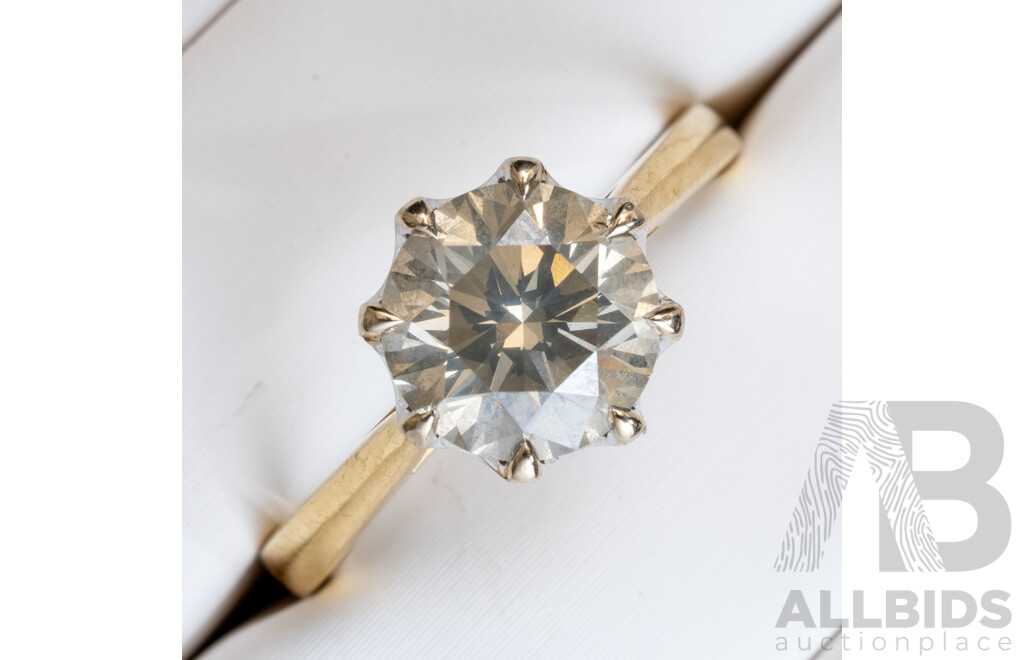 18ct 2.03ct Natural Diamond Solitiare Ring, Size P, 4.41 Grams