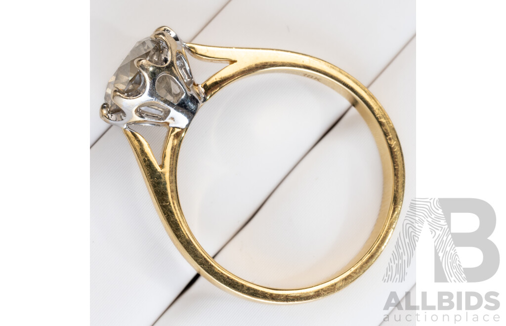 18ct 2.03ct Natural Diamond Solitiare Ring, Size P, 4.41 Grams