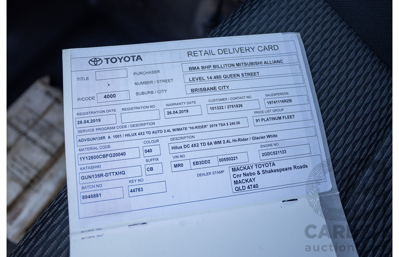 02/2019 Toyota Hilux WORKMATE GUN135R MY19 Double Cab P/Up White Turbo Diesel 2.4L